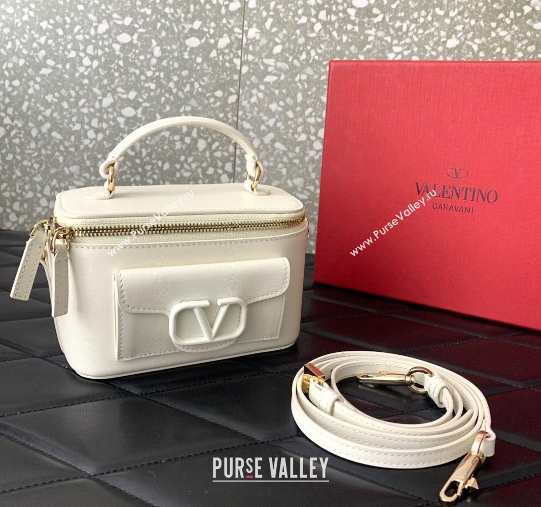 Valentino Mini Locò Handbag In Calfskin Leather White With Enamel Tone-On-Tone Vlogo Signature 2024 (liankafo-24020202)