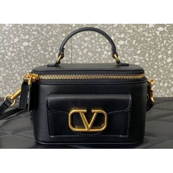 Valentino Mini Locò Handbag In Calfskin Leather Black With Enamel Tone-On-Tone Vlogo Signature 2024 (liankafo-24020201)