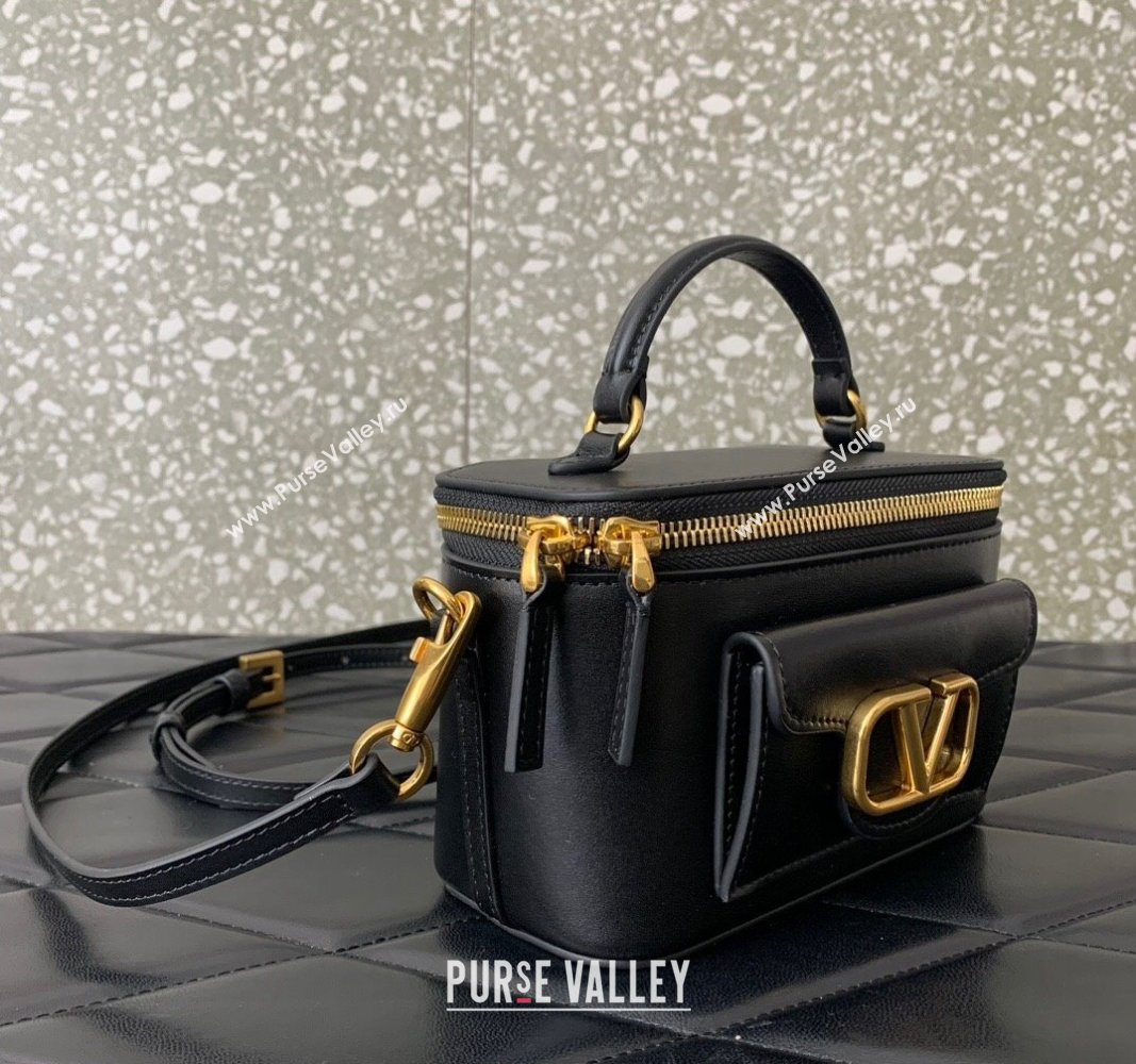 Valentino Mini Locò Handbag In Calfskin Leather Black With Enamel Tone-On-Tone Vlogo Signature 2024 (liankafo-24020201)
