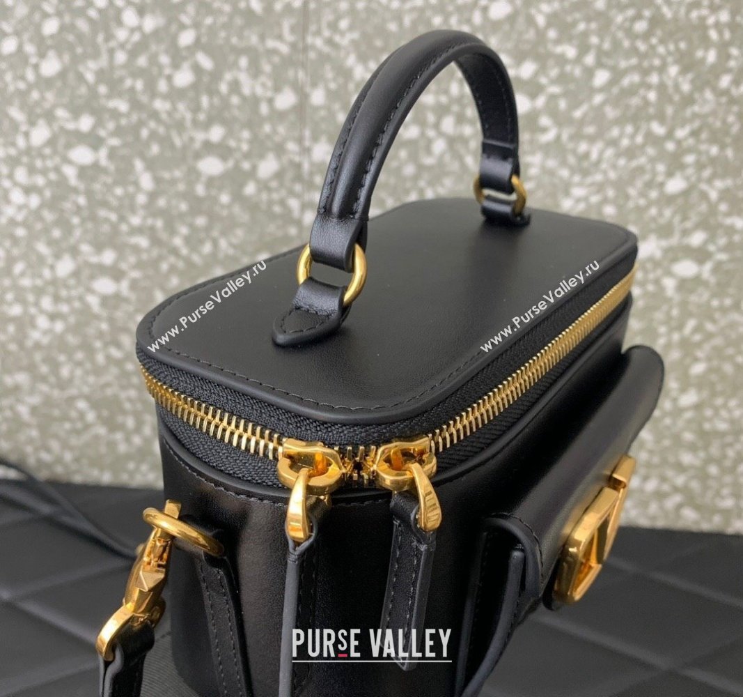Valentino Mini Locò Handbag In Calfskin Leather Black With Enamel Tone-On-Tone Vlogo Signature 2024 (liankafo-24020201)