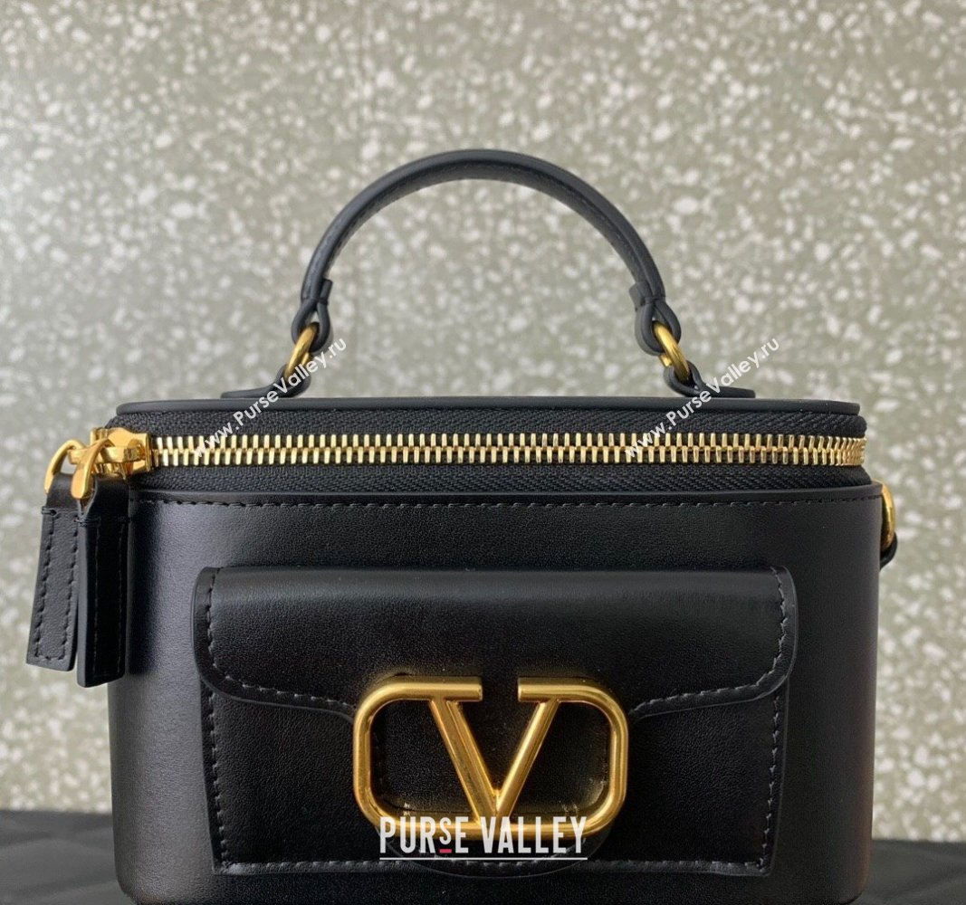 Valentino Mini Locò Handbag In Calfskin Leather Black With Enamel Tone-On-Tone Vlogo Signature 2024 (liankafo-24020201)