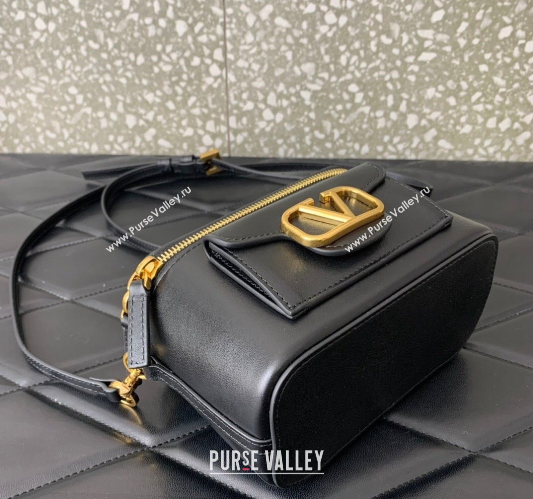 Valentino Mini Locò Handbag In Calfskin Leather Black With Enamel Tone-On-Tone Vlogo Signature 2024 (liankafo-24020201)