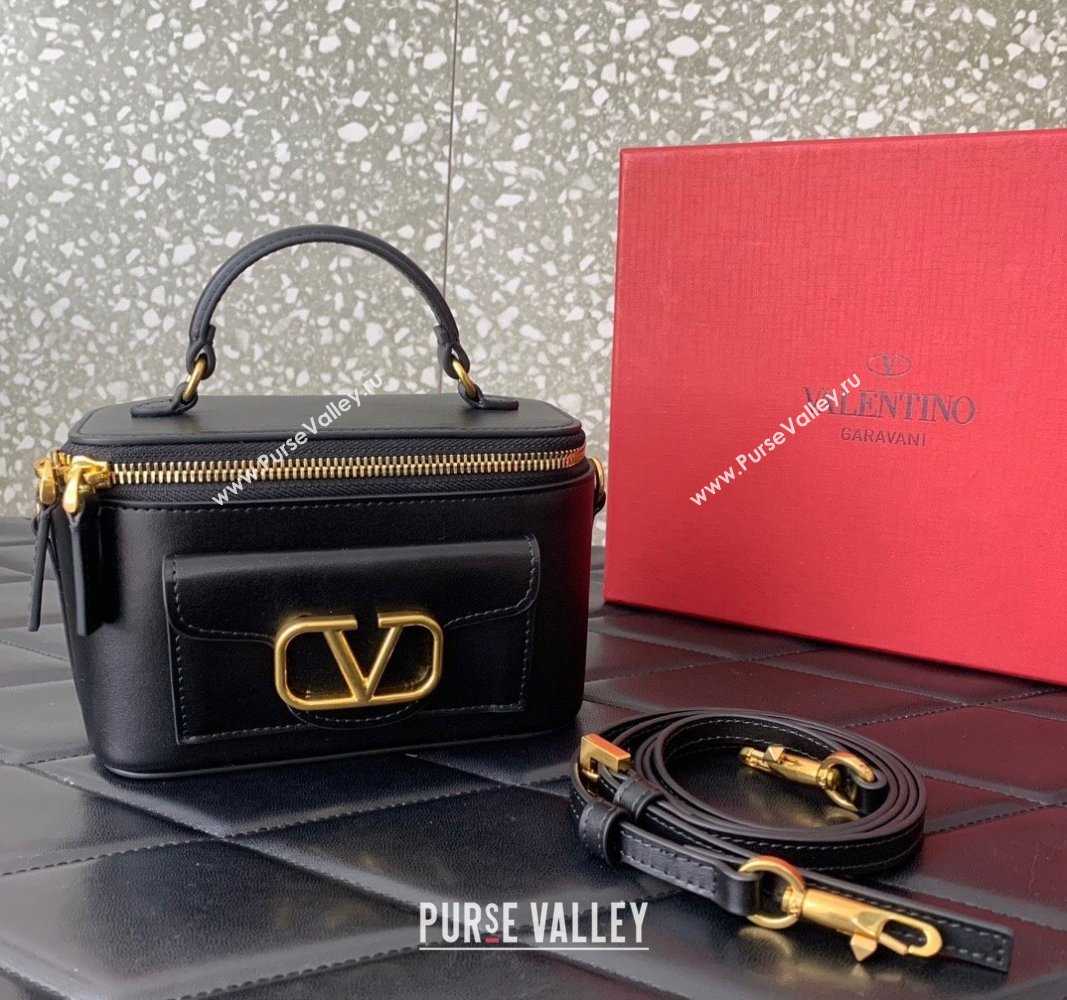 Valentino Mini Locò Handbag In Calfskin Leather Black With Enamel Tone-On-Tone Vlogo Signature 2024 (liankafo-24020201)