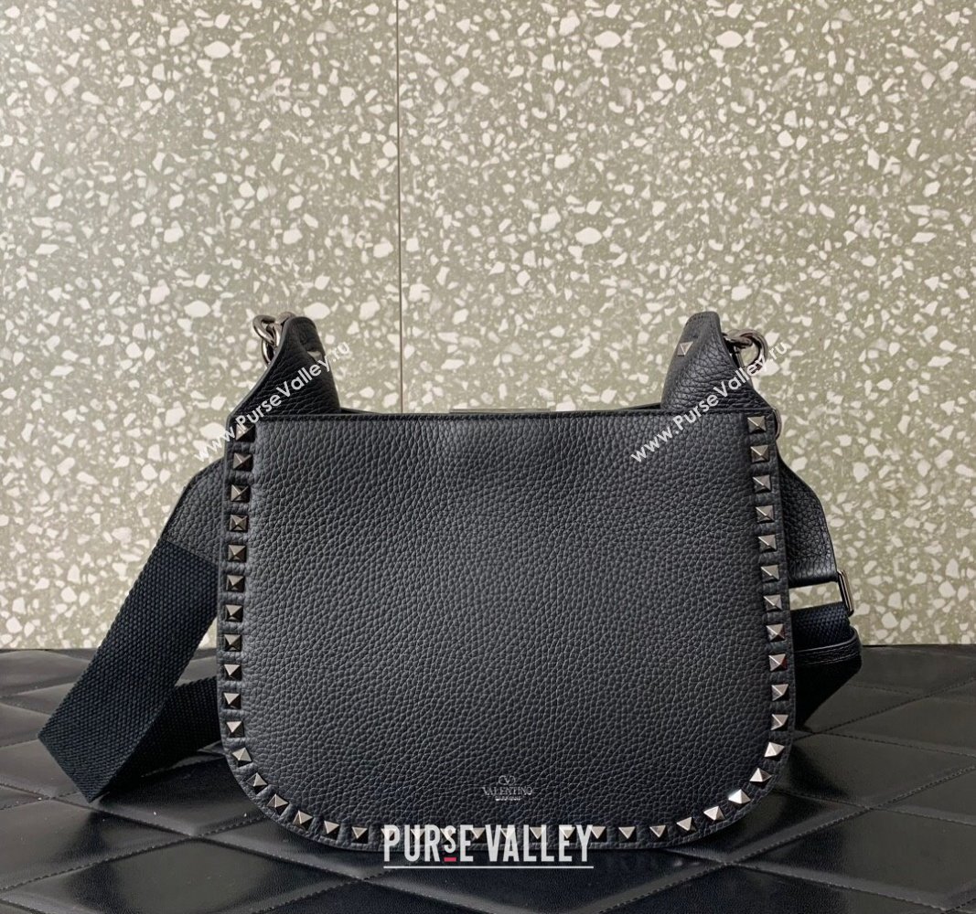 Valentino Rockstud Hobo Bag in Grainy Calfskin Black 2024 (liankafo-24020154)