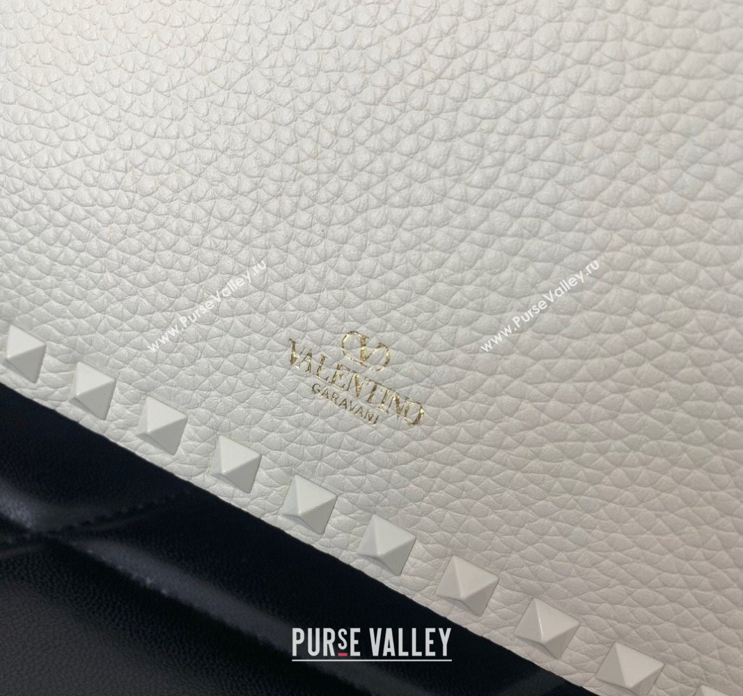 Valentino Rockstud Hobo Bag in Grainy Calfskin White 2024 (liankafo-24020155)