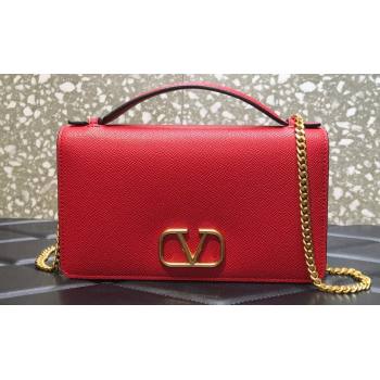 Valentino Vlogo Signature Wallet With Chain in Grainy Calfskin Red 2024 (liankafo-24020124)