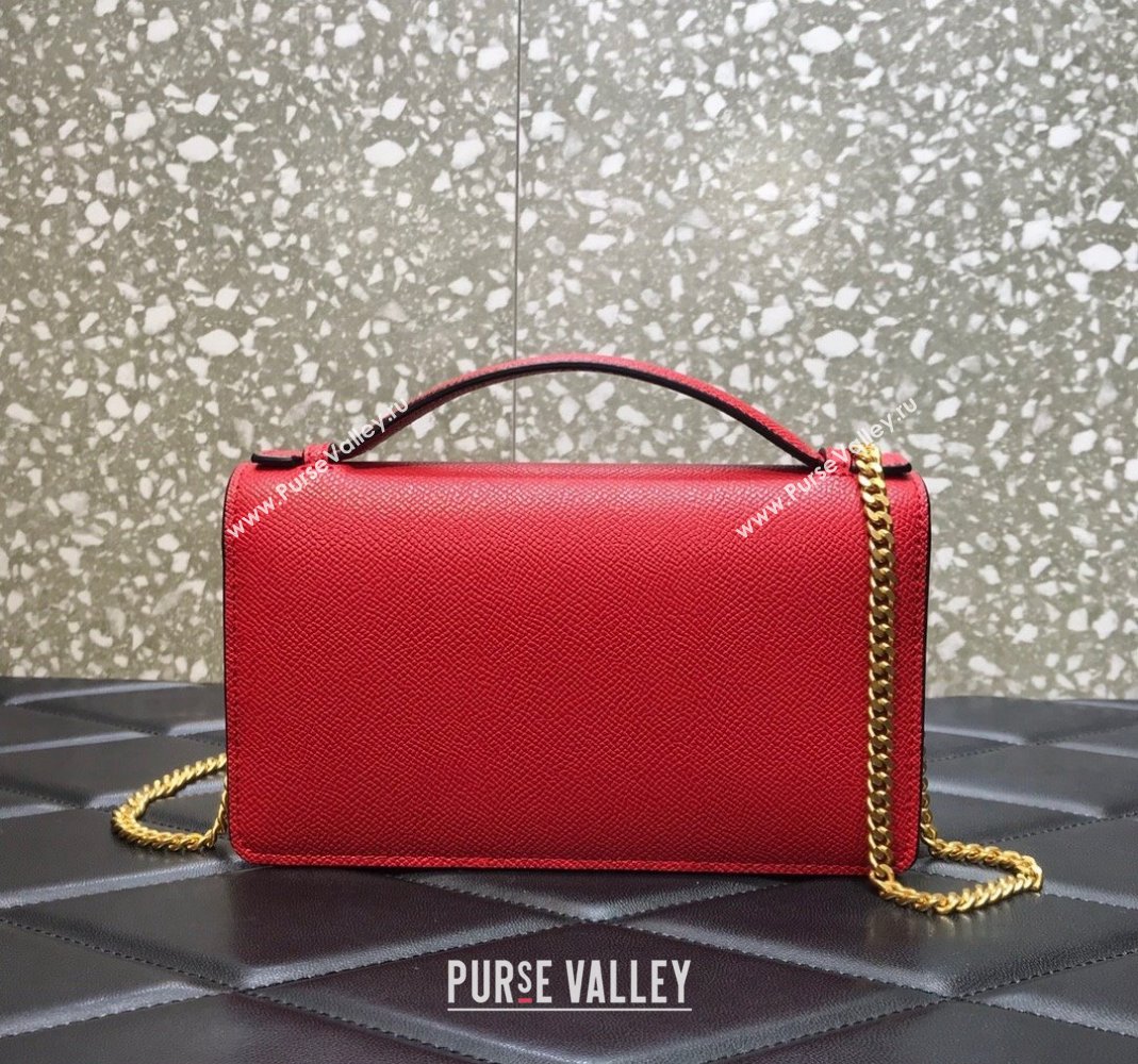 Valentino Vlogo Signature Wallet With Chain in Grainy Calfskin Red 2024 (liankafo-24020124)