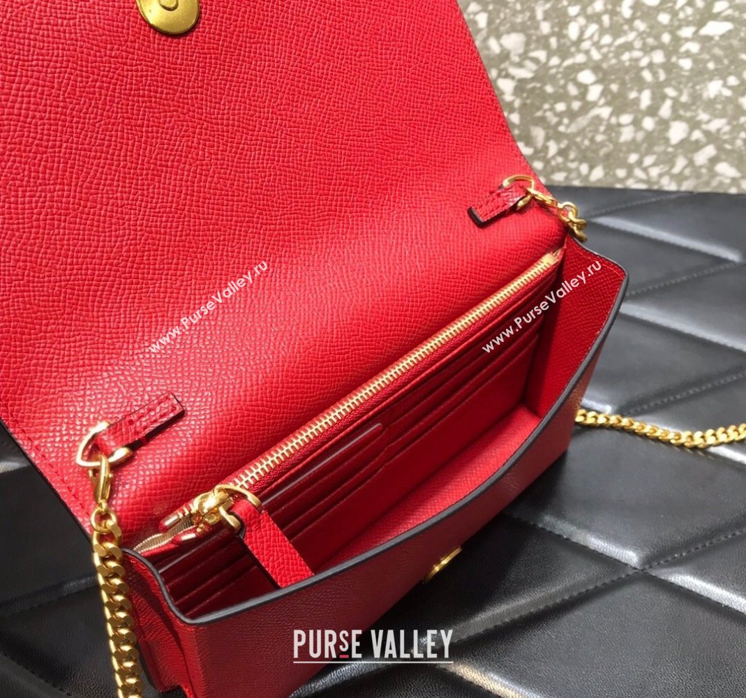 Valentino Vlogo Signature Wallet With Chain in Grainy Calfskin Red 2024 (liankafo-24020124)