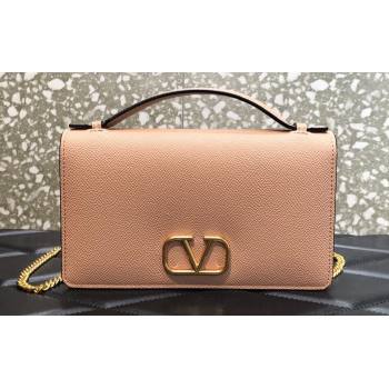 Valentino Vlogo Signature Wallet With Chain in Grainy Calfskin Nude Pink 2024 (liankafo-24020125)