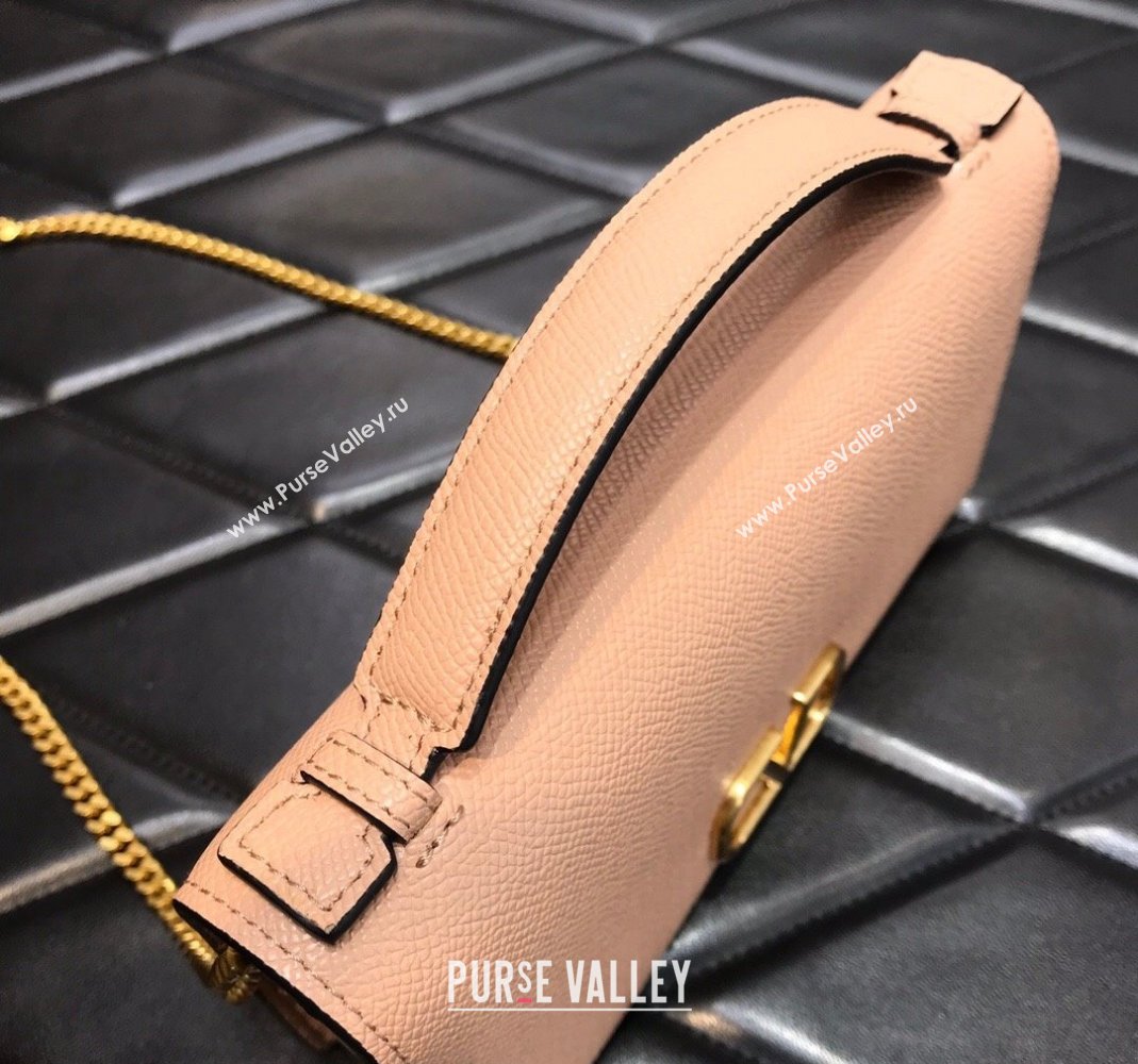 Valentino Vlogo Signature Wallet With Chain in Grainy Calfskin Nude Pink 2024 (liankafo-24020125)