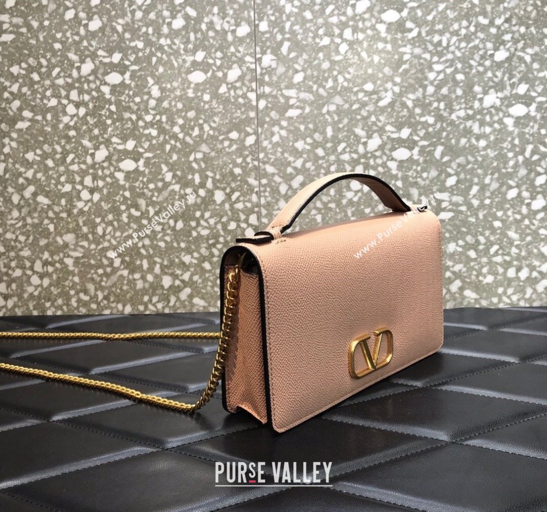 Valentino Vlogo Signature Wallet With Chain in Grainy Calfskin Nude Pink 2024 (liankafo-24020125)