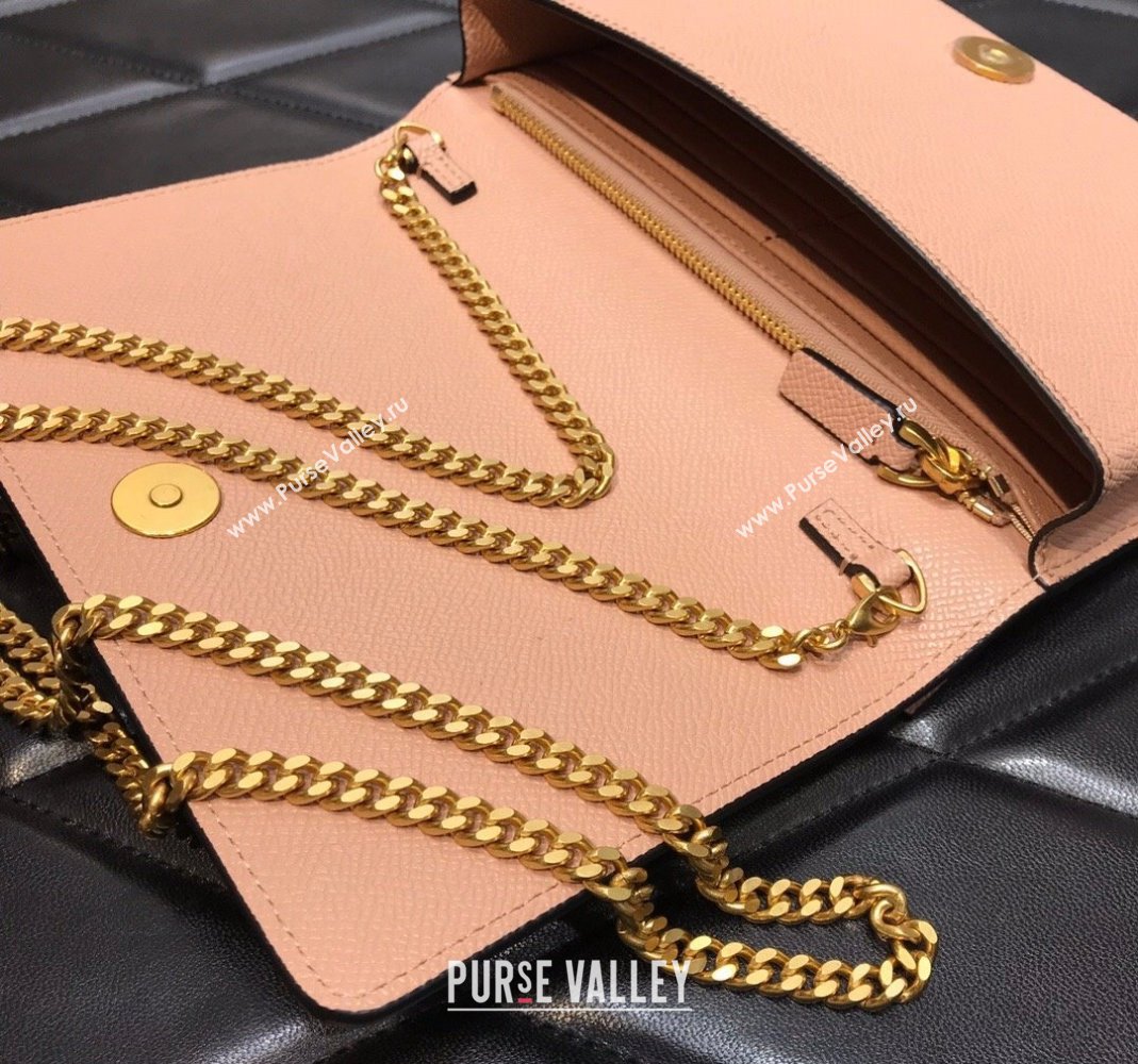 Valentino Vlogo Signature Wallet With Chain in Grainy Calfskin Nude Pink 2024 (liankafo-24020125)