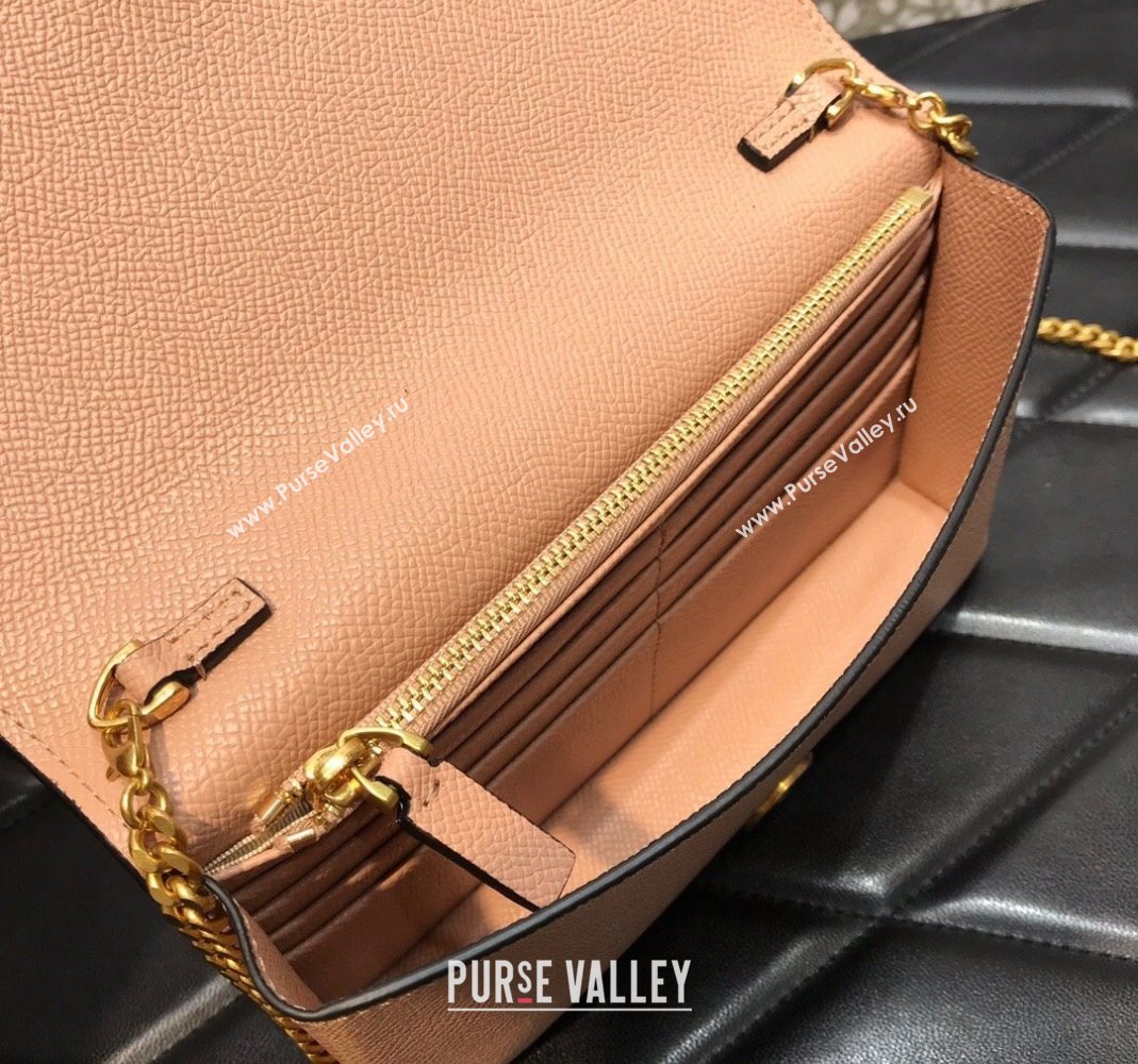 Valentino Vlogo Signature Wallet With Chain in Grainy Calfskin Nude Pink 2024 (liankafo-24020125)