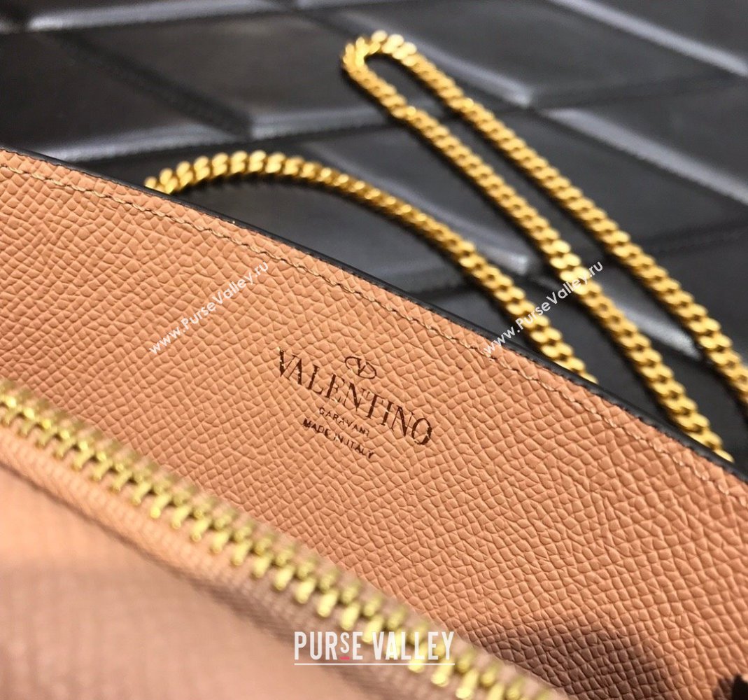 Valentino Vlogo Signature Wallet With Chain in Grainy Calfskin Nude Pink 2024 (liankafo-24020125)