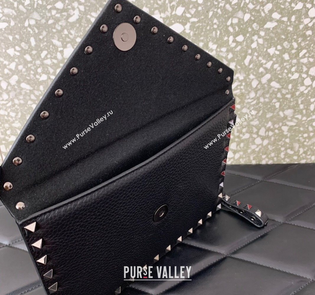 Valentino Rockstud Pouch Clutch Bag in Grainy Calfskin Black 2024 (liankafo-24020128)