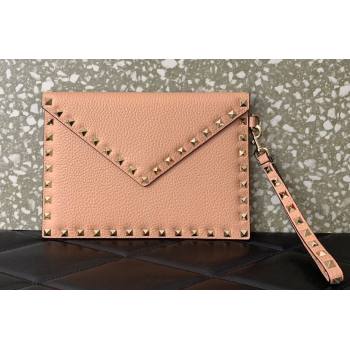 Valentino Rockstud Pouch Clutch Bag in Grainy Calfskin Nude Pink 2024 (liankafo-24020132)