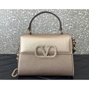 Valentino small VSLING Handbag in metallic Gold grainy calfskin with VLogo Signature crystals 2024 (liankafo-24020104)