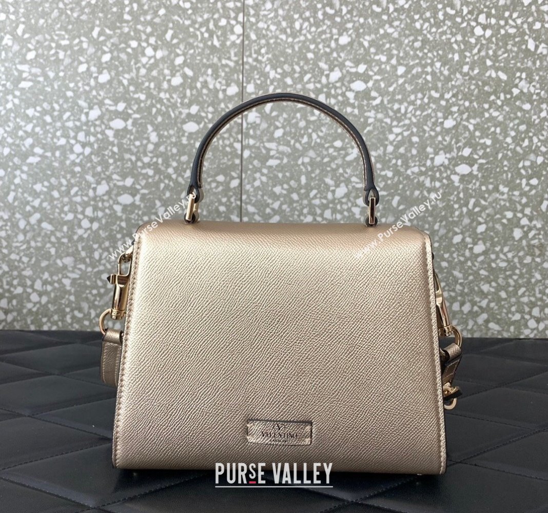 Valentino small VSLING Handbag in metallic Gold grainy calfskin with VLogo Signature crystals 2024 (liankafo-24020104)