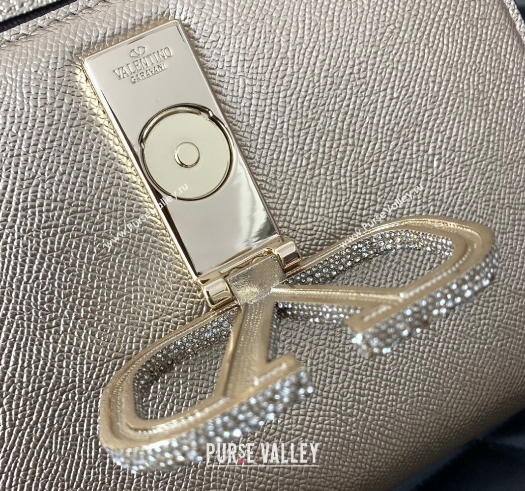 Valentino small VSLING Handbag in metallic Gold grainy calfskin with VLogo Signature crystals 2024 (liankafo-24020104)