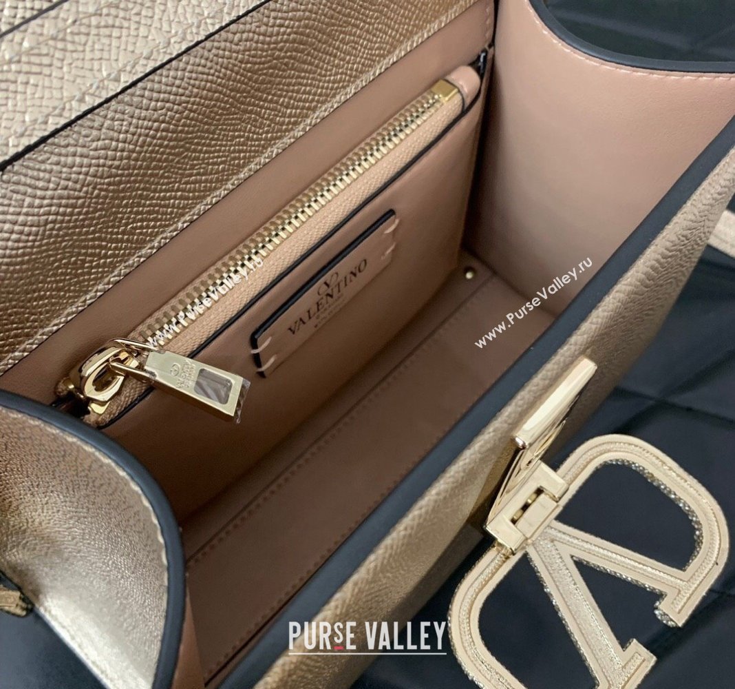 Valentino small VSLING Handbag in metallic Gold grainy calfskin with VLogo Signature crystals 2024 (liankafo-24020104)