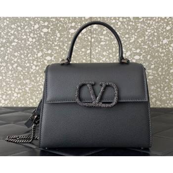 Valentino small VSLING Handbag in grainy calfskin Black with JEWEL EMBROIDERY 2024 (liankafo-24020101)