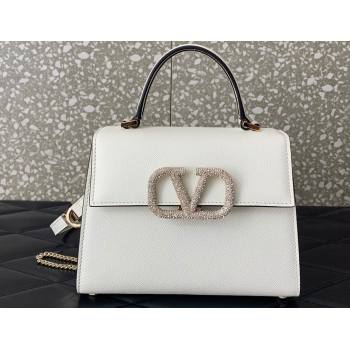 Valentino small VSLING Handbag in grainy calfskin White with JEWEL EMBROIDERY 2024 (liankafo-24020102)