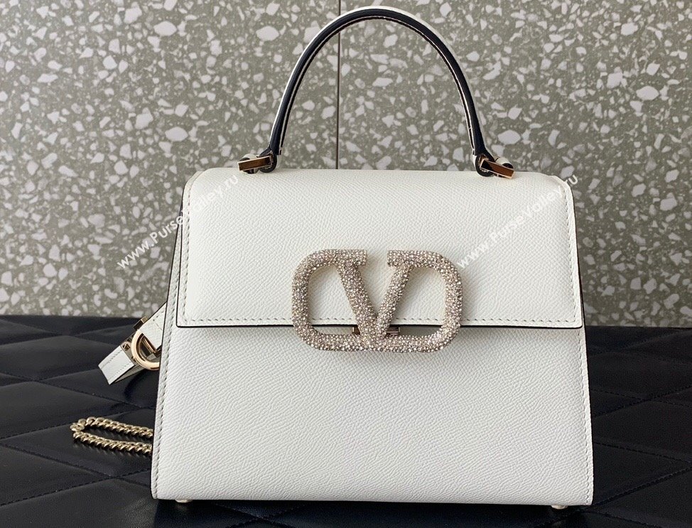 Valentino small VSLING Handbag in grainy calfskin White with JEWEL EMBROIDERY 2024 (liankafo-24020102)