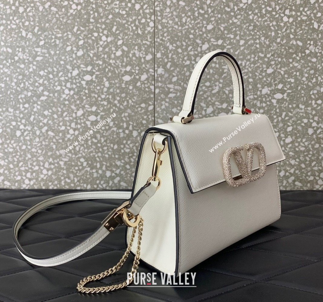 Valentino small VSLING Handbag in grainy calfskin White with JEWEL EMBROIDERY 2024 (liankafo-24020102)