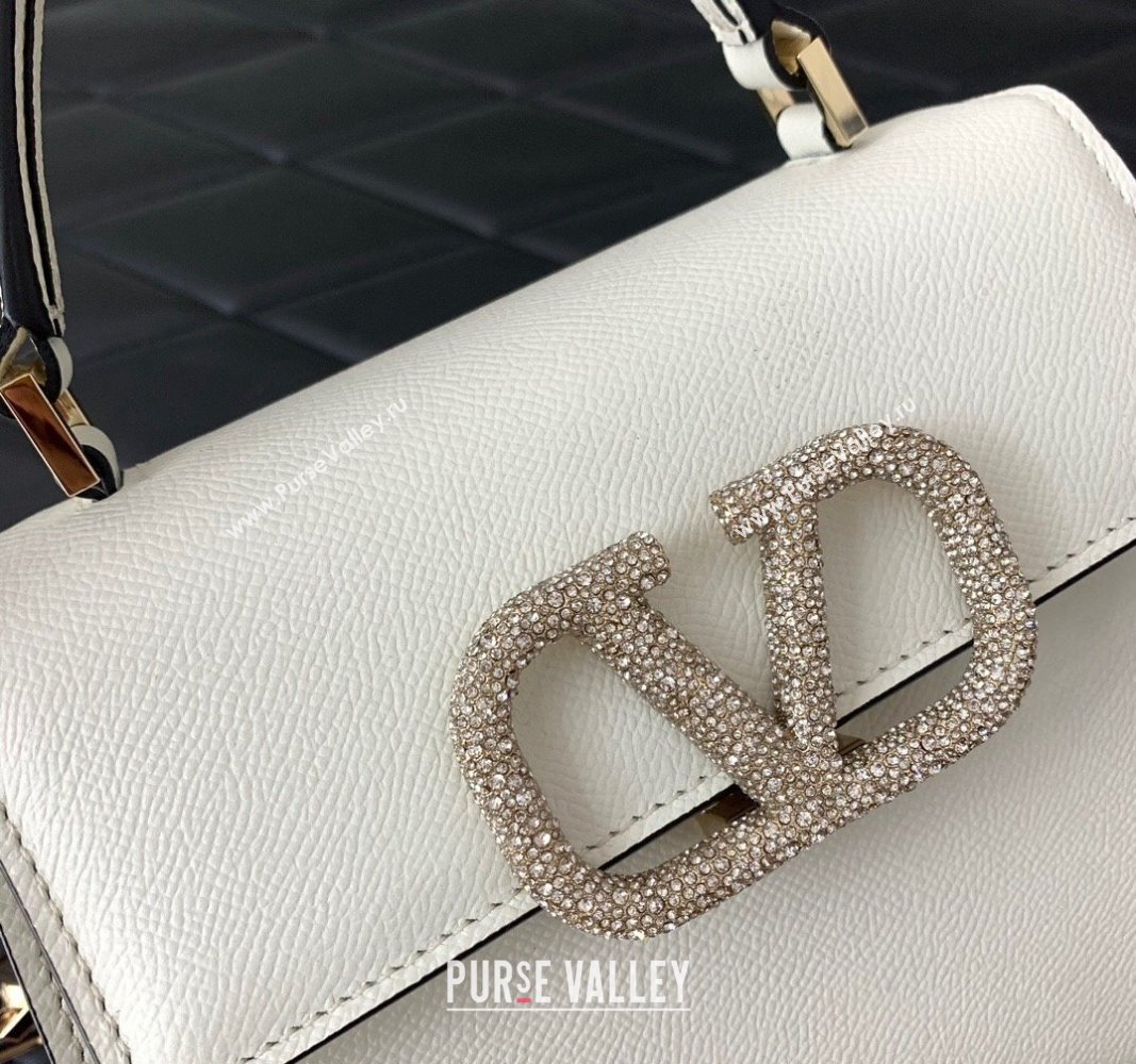 Valentino small VSLING Handbag in grainy calfskin White with JEWEL EMBROIDERY 2024 (liankafo-24020102)