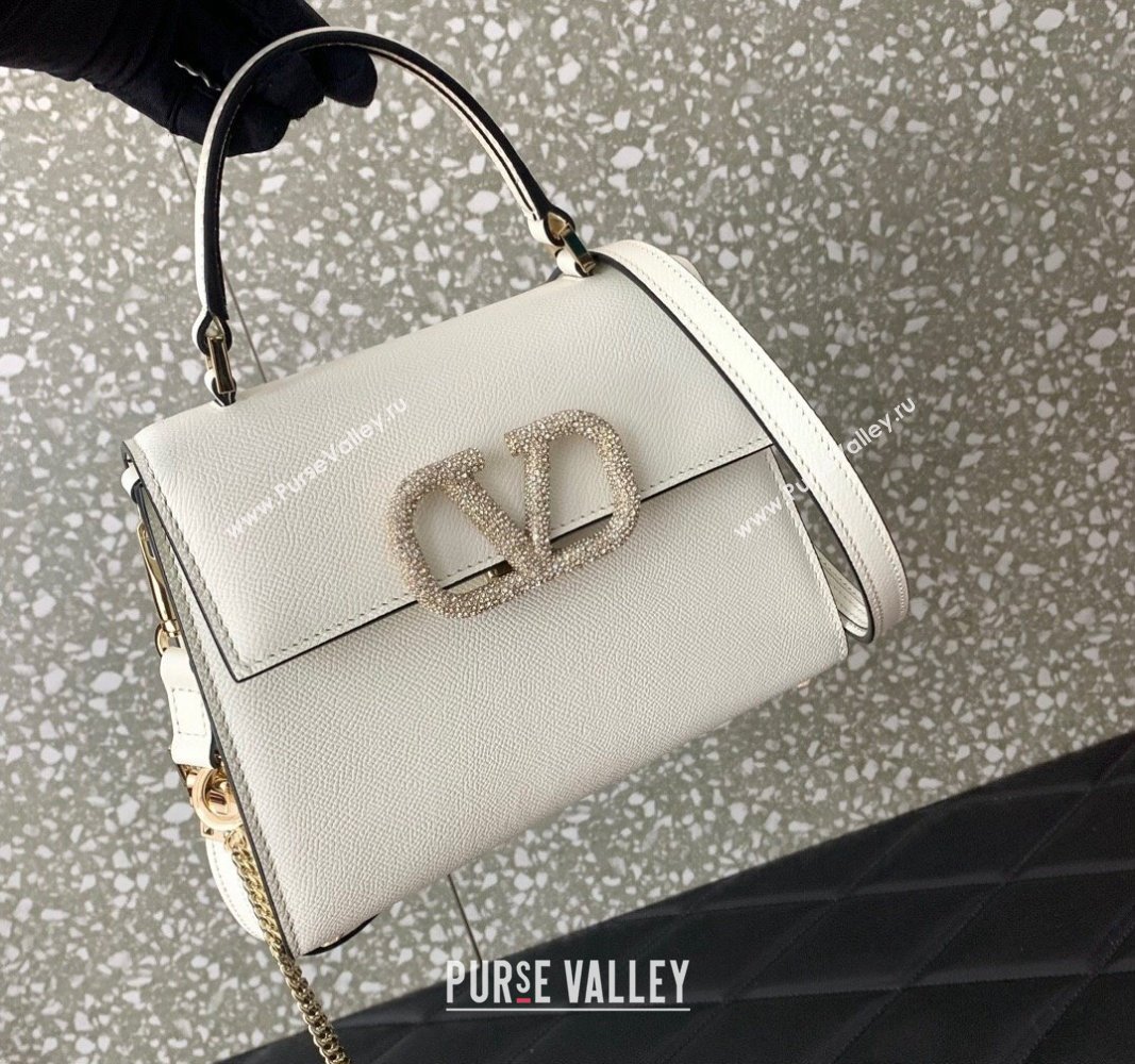 Valentino small VSLING Handbag in grainy calfskin White with JEWEL EMBROIDERY 2024 (liankafo-24020102)