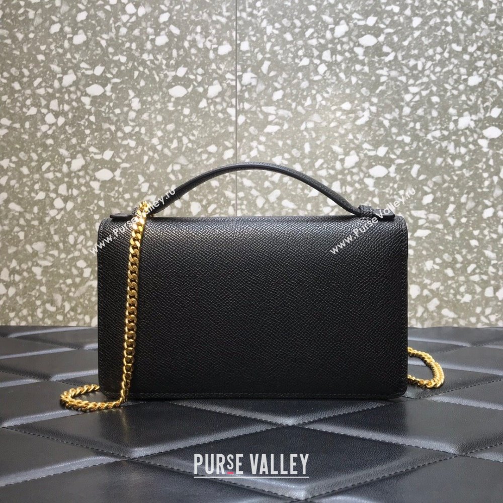 Valentino Vlogo Signature Wallet With Chain in Grainy Calfskin Black 2024 (liankafo-24020122)