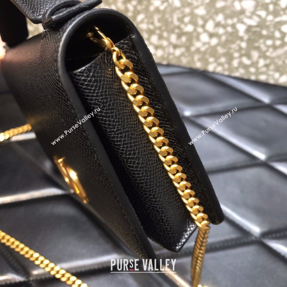 Valentino Vlogo Signature Wallet With Chain in Grainy Calfskin Black 2024 (liankafo-24020122)