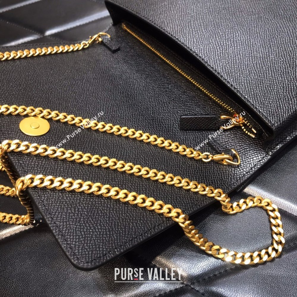 Valentino Vlogo Signature Wallet With Chain in Grainy Calfskin Black 2024 (liankafo-24020122)