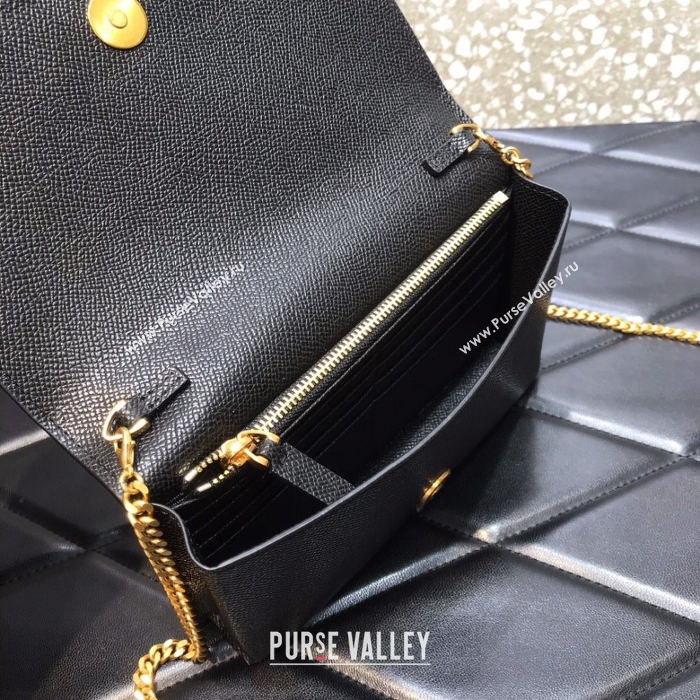 Valentino Vlogo Signature Wallet With Chain in Grainy Calfskin Black 2024 (liankafo-24020122)