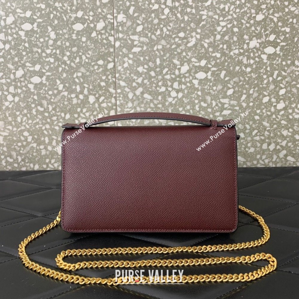 Valentino Vlogo Signature Wallet With Chain in Grainy Calfskin Burgundy 2024 (liankafo-24020123)