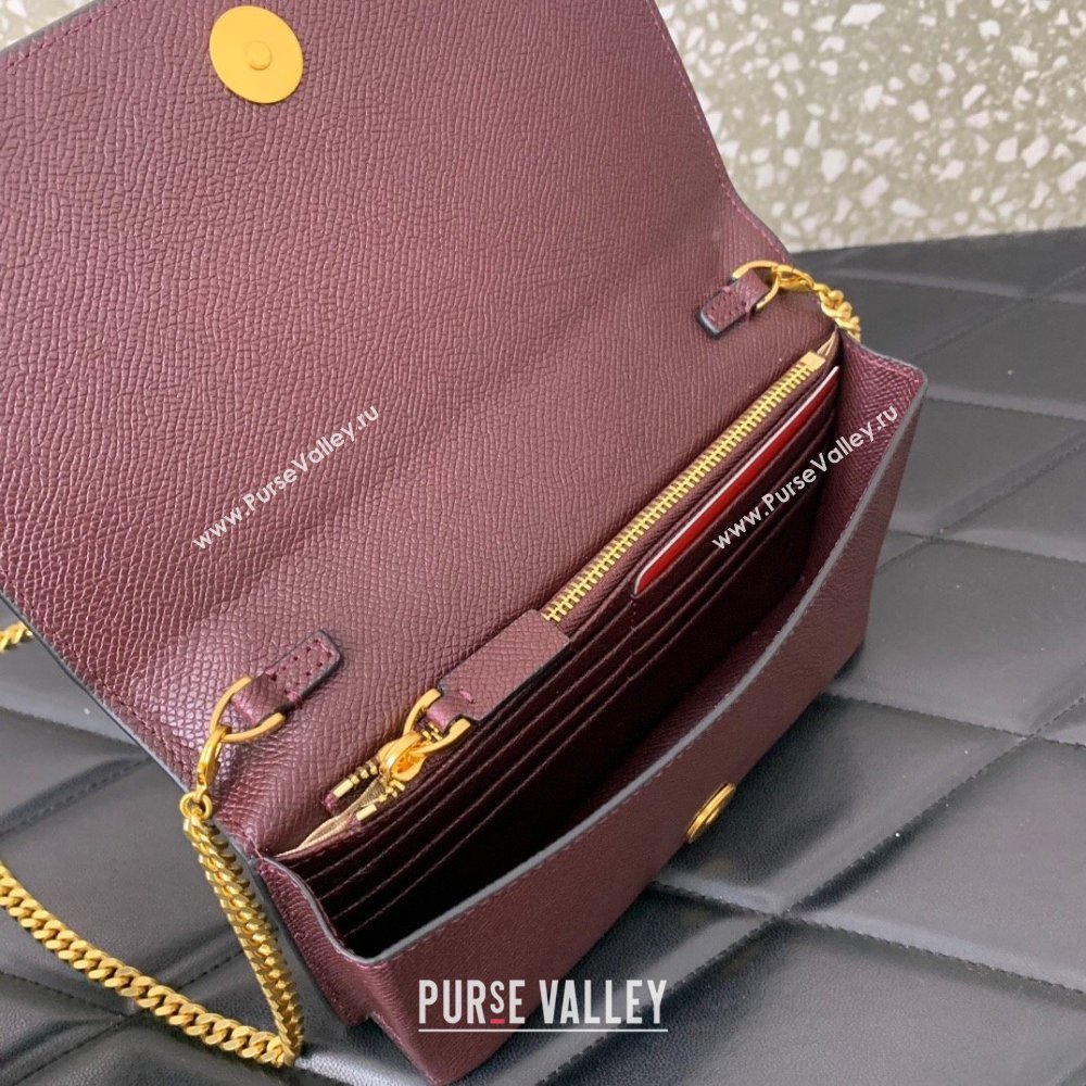 Valentino Vlogo Signature Wallet With Chain in Grainy Calfskin Burgundy 2024 (liankafo-24020123)