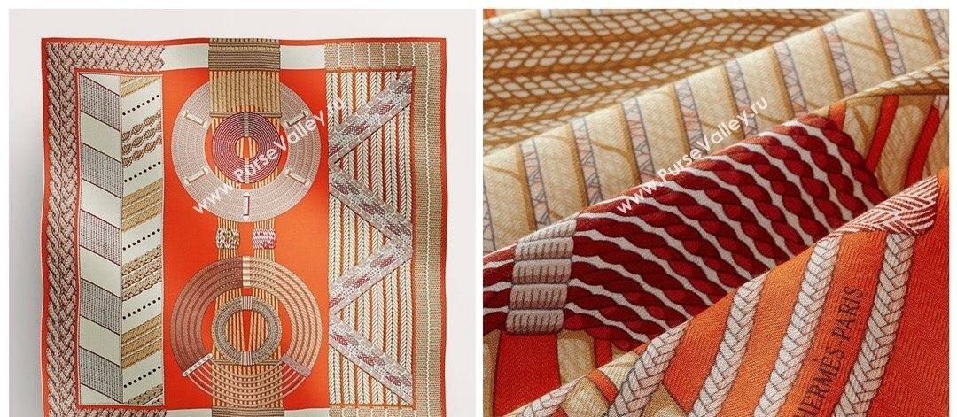 Hermes Dressage Tressage scarf 90x90cm in silk twill Orange 2024 (wtz-24013112)