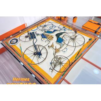 Hermes Voitures en Equilibre scarf 90x90cm in silk twill Yellow 2024 (wtz-24013114)