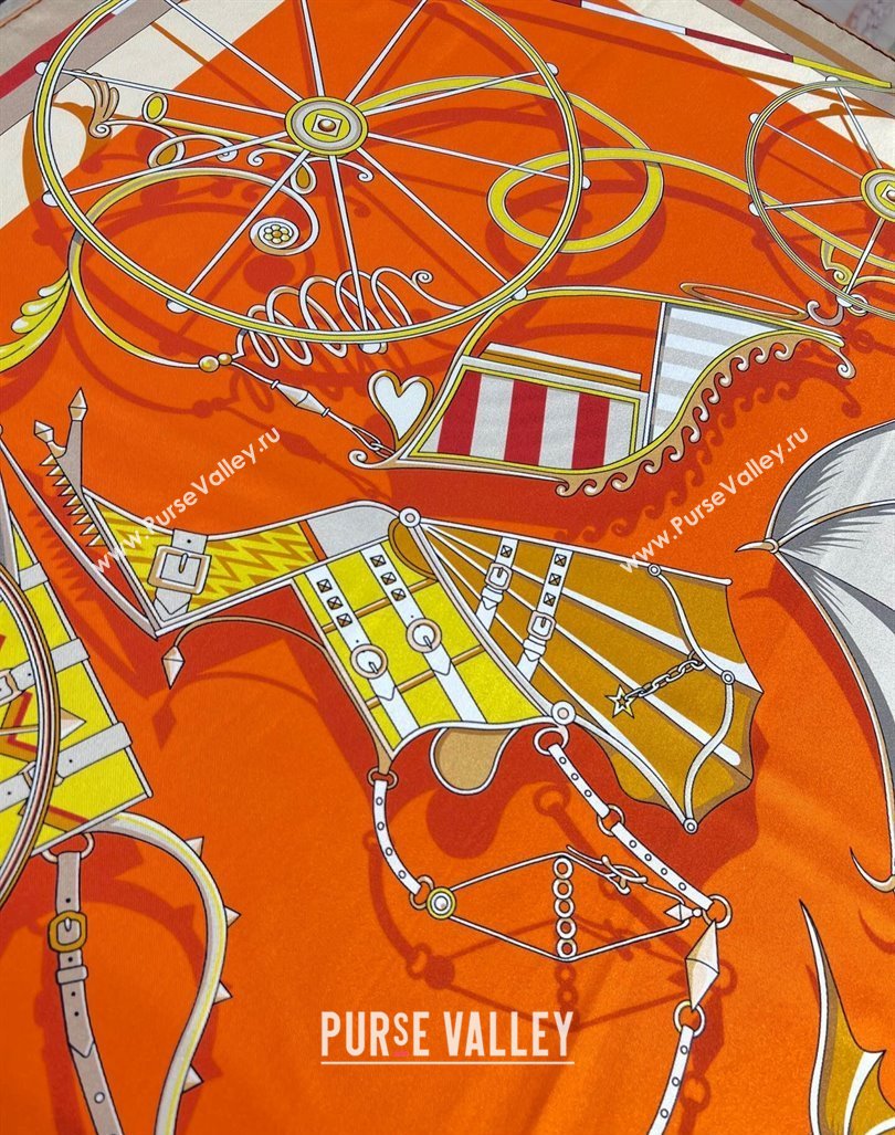 Hermes Voitures en Equilibre scarf 90x90cm in silk twill Orange 2024 (wtz-24013116)