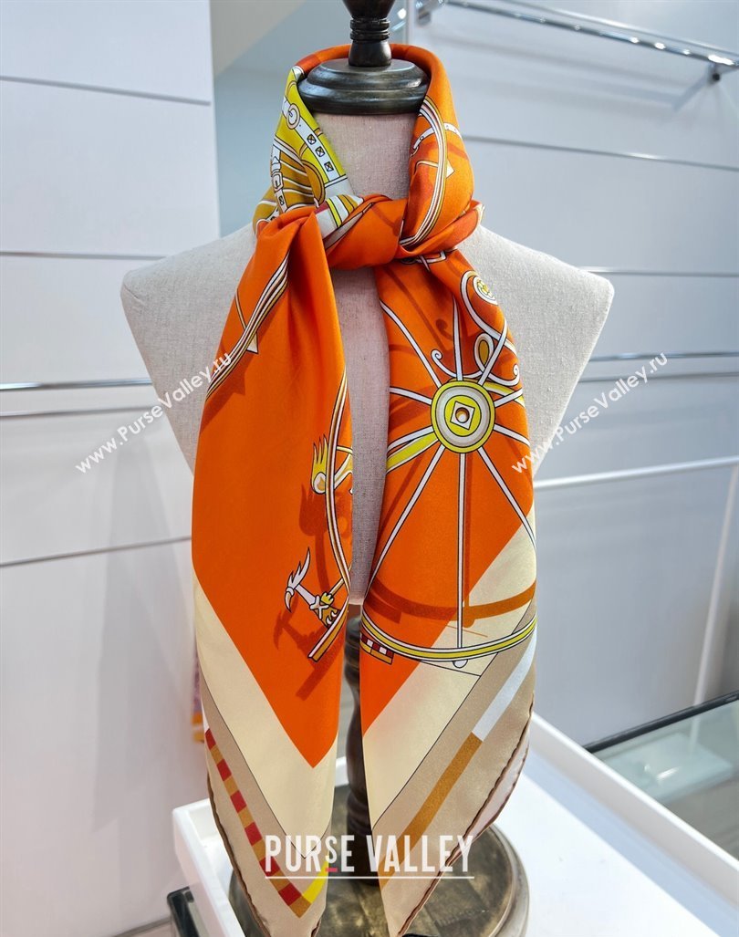 Hermes Voitures en Equilibre scarf 90x90cm in silk twill Orange 2024 (wtz-24013116)