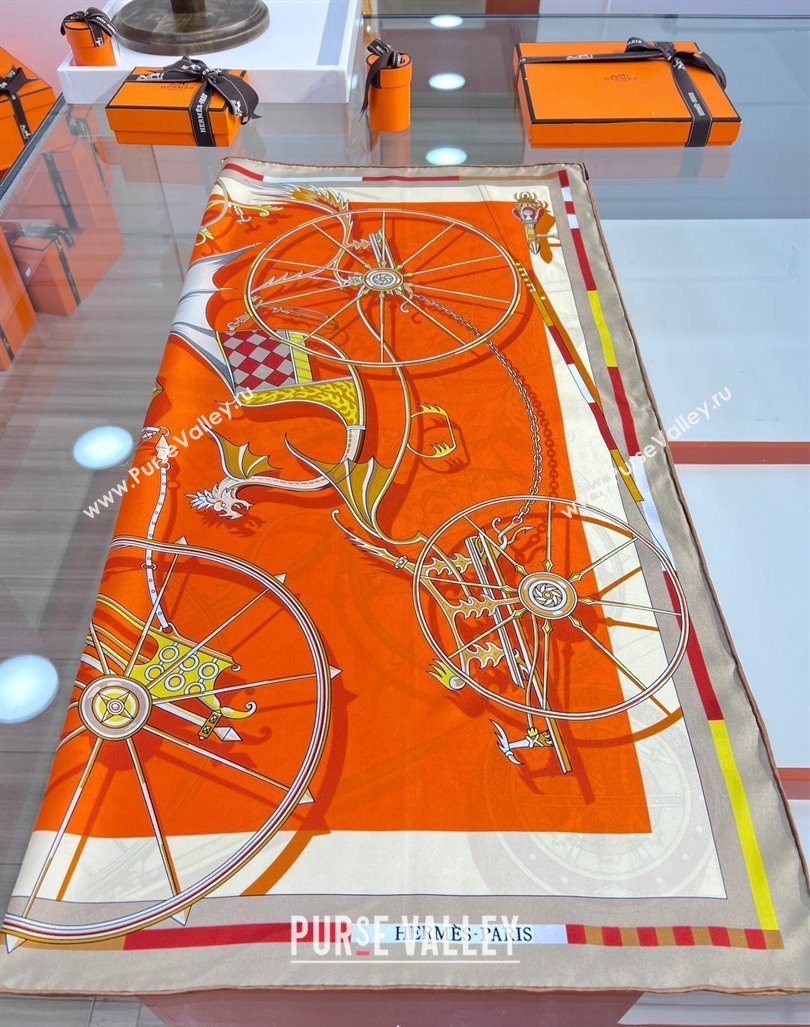 Hermes Voitures en Equilibre scarf 90x90cm in silk twill Orange 2024 (wtz-24013116)