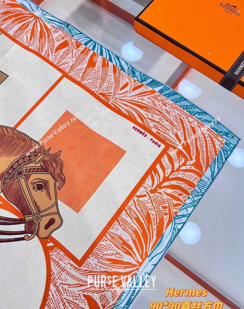 Hermes Cavalier en Formes scarf 90x90cm in silk twill Orange 2024 (wtz-24013102)