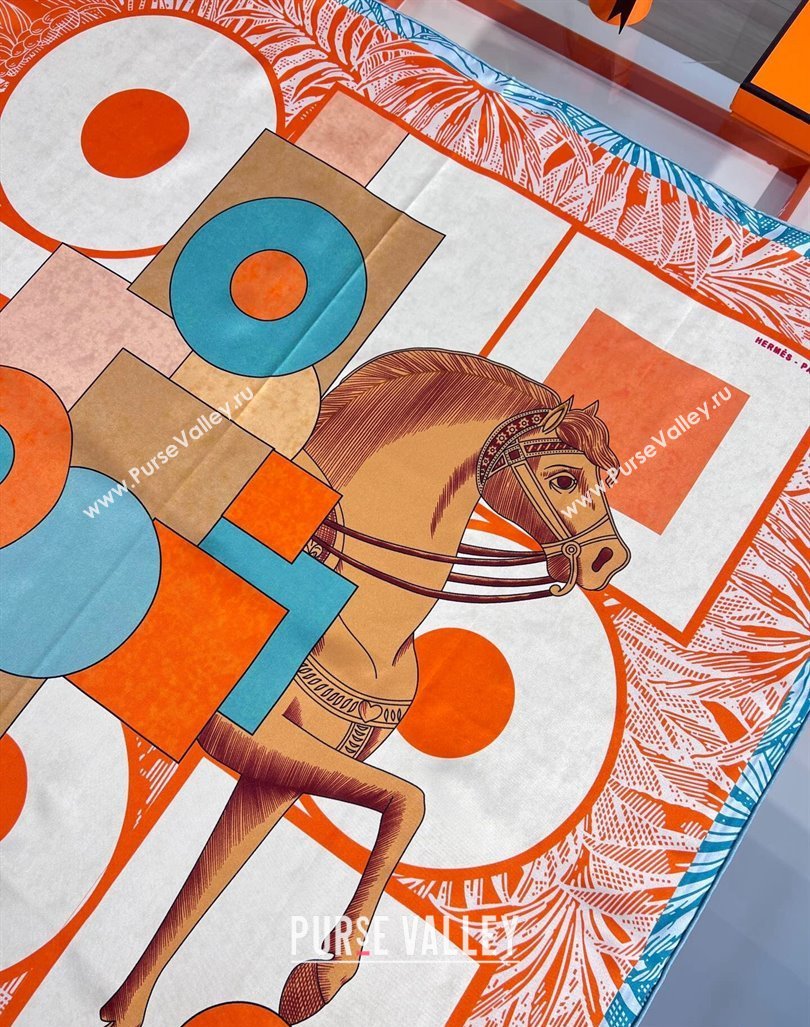 Hermes Cavalier en Formes scarf 90x90cm in silk twill Orange 2024 (wtz-24013102)