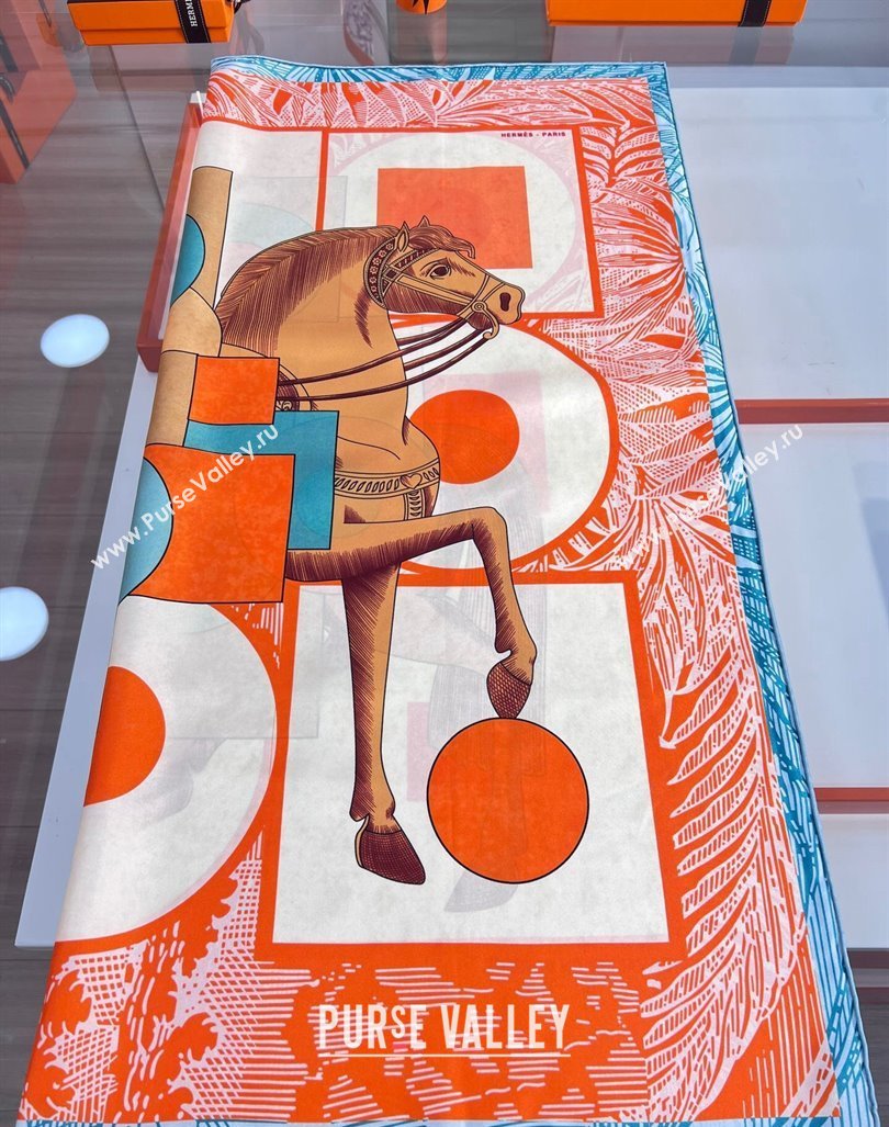 Hermes Cavalier en Formes scarf 90x90cm in silk twill Orange 2024 (wtz-24013102)