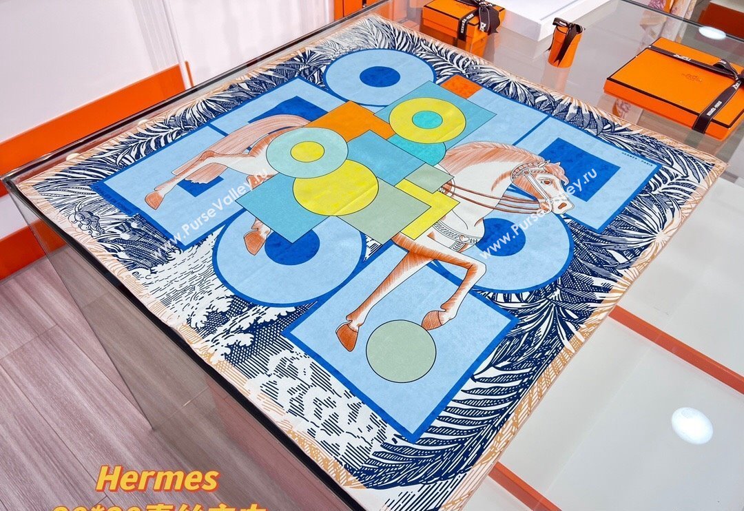 Hermes Cavalier en Formes scarf 90x90cm in silk twill Blue 2024 (wtz-24013103)