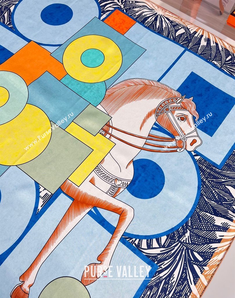 Hermes Cavalier en Formes scarf 90x90cm in silk twill Blue 2024 (wtz-24013103)