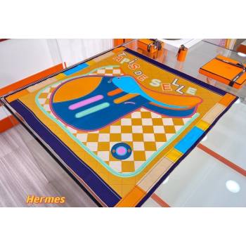 Hermes Tapis de Selle double face scarf 90x90cm in silk twill Yellow 2024 (wtz-24013108)