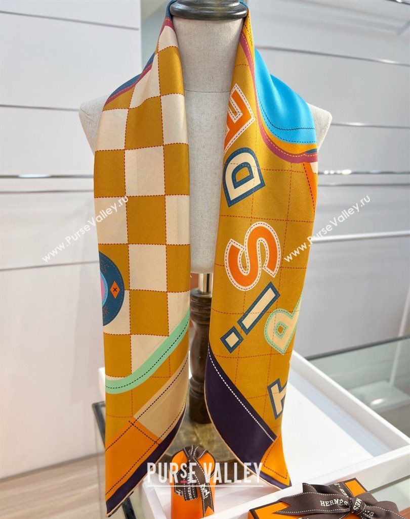 Hermes Tapis de Selle double face scarf 90x90cm in silk twill Yellow 2024 (wtz-24013108)