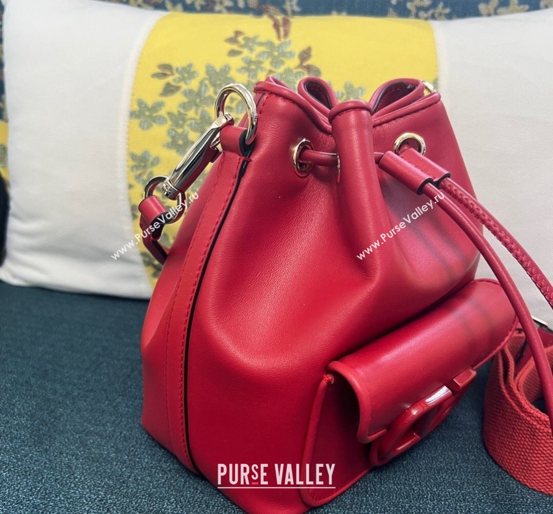Valentino Locò Bucket Bag In Calfskin Leather Red With Enamel Tone-On-Tone Vlogo Signature 2024 (xinyidai-24020164)