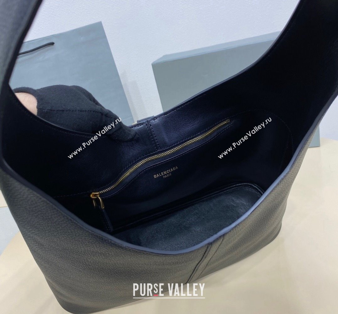 Balenciaga Locker Medium North-South Hobo Bag in black/Gold grained calfskin 2024 (xinyidai-24020248)